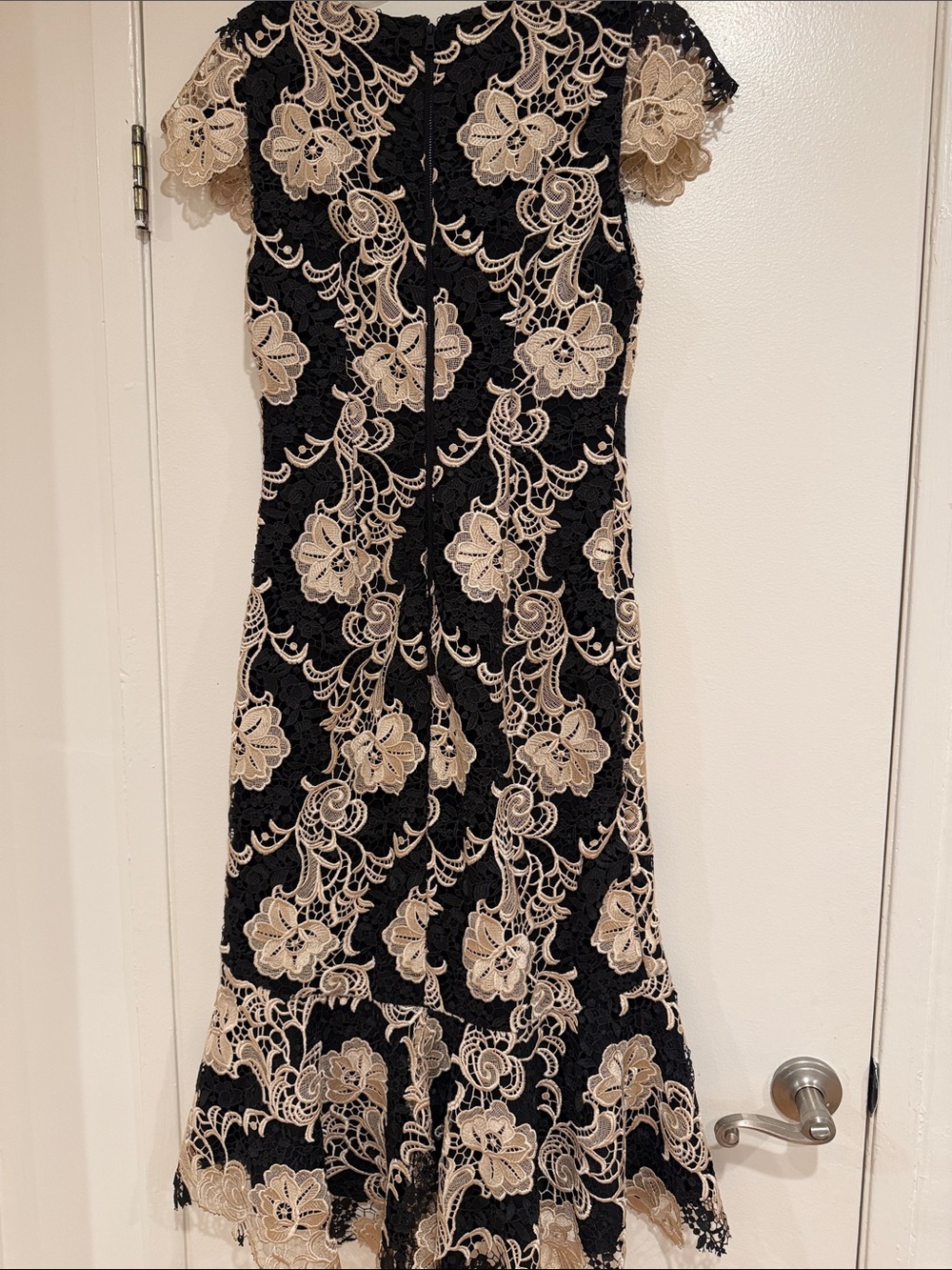 Alice + Olivia Cleora Black Lace Midi Flounce Dress Cream Floral (Orig $495) - Picture 4 of 5